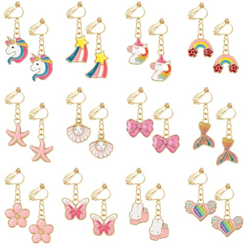 HIFOT boucle oreille clip Enfants 12 Paires, Petites Filles Princesse clous oreilles set, Pretend Play Dress up Cadeau Fille Accessoire fête