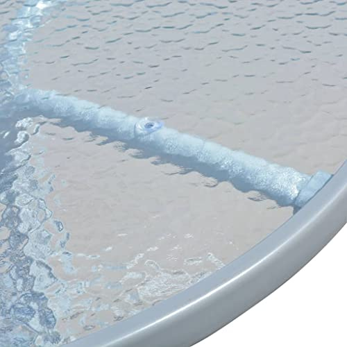 TEKGHUT Table de jardin ronde en acier gris 80 x 71 cm, cadre en acier revêtu par pulvérisation avec plateau en verre strié trempé, trou de parasol au milieu et sous le plateau de table, légère
