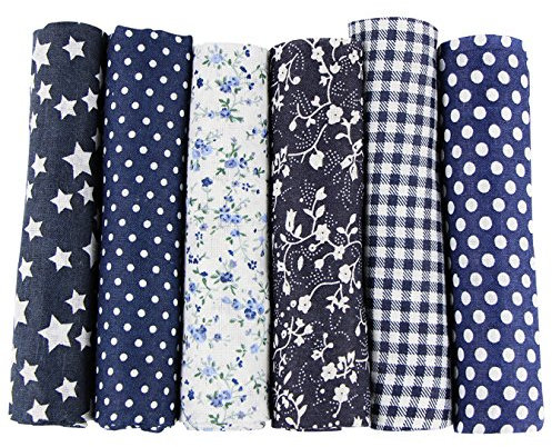 UOOOM 6 Stueck 50 x 50cm Stoffpakete Patchwork Stoffe Baumwolle tuch DIY Handgefertigte Nähen Quilten Stoff Baumwollgewebe Verschiedene Designs (Navyblue)