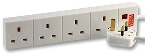 Ex-Pro 4 Gang Way 5m Metre 13A Mains Power Extension Socket Lead Cable White Surge Protected