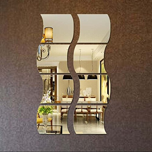MEYA Wandspiegel-Aufkleber, 3D-Kristallspiegel, quadratisch, Wandsticker und Wandbilder für Wohnzimmer, Schlafzimmer, Heimdekoration, Größe 25 x 25 cm, 4 Stück (Silber)