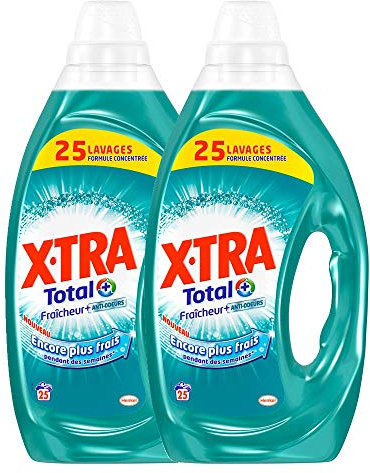 X•TRA Total+ Fraîcheur+ – Lessive Liquide Universelle – 50 Lavages (Lot de 2 x 1.25L)