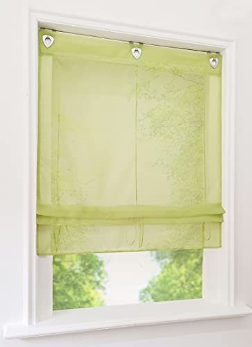 1er-Pack Raffrollo mit U-Haken Weiß Transparent Voile Ösenrollo Vorhang (BxH 120x130cm, Grün)