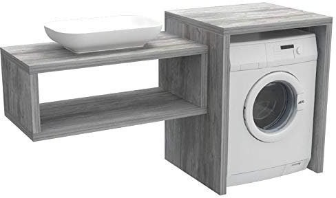 VE.CA - Mobile Lavatrice e Asciugatrice - Mobile Lavanderia con Lavabo, Made in Italy - 65x73x94 cm con Mensola, Robusto Stabile - Montaggio Semplice e Veloce - in Legno (Pino Grigio Jackson, Lavabo)