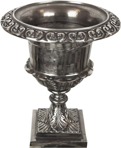 Casa Padrino Barock Blumentopf/Pflanzentopf Antik Silber Ø 34 x H. 58,5 cm - Aluminium Blumengefäß Pflanzkübel im Antik Stil