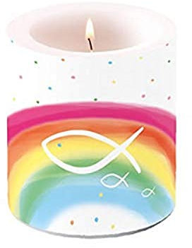 Stumpen-Kerze Fische mit Regenbogen Konfirmation Kommunion Taufe Firmung Tisch-Dekoration Wind-Licht