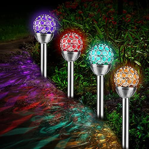 Beinhome Solarlampen für Garten 4 Pack, Gartenleuchte Solar LED Farb Wechselndes Außenleuchte Kugellicht IP44 Wasserdichte,Dekorative Solar Gartenstecker für Außen,Garten,Terrasse,Rasen,Zaun und Weg
