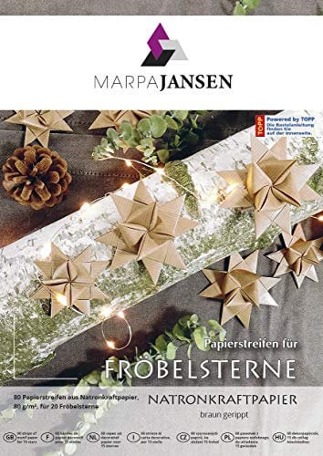 Papierstreifen für Fröbelsterne - (1,5 x 45 cm, 80 Streifen, 80 g/m²) - Natronkraftpapier - braun gerippt