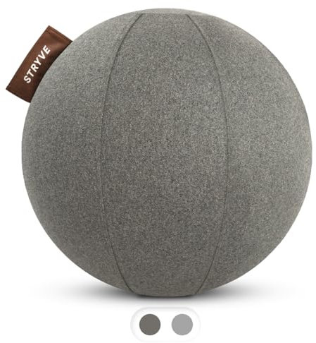 STRYVE Active Ball Warm Grey 65 cm – Design Award GEWINNER – Wollfilzbezug-Gymnastikball für Fitness, Yoga, Pilates – Ergonomischer Sitzball fürs Büro, inkl. Luftpumpe & E-Book, belastbar bis 150kg