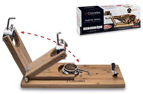 Hidalgo 3 Claveles Soporte Jamonero abatible con Cabezal Giratorio y Base de Madera de Bambú