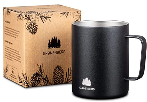 Groenenberg Stainless Steel Mug 350 ml, Double-Walled Coffee Cup with Thermal Effect, Matte Black, Outdoor Coffee Mug with Double Wall
