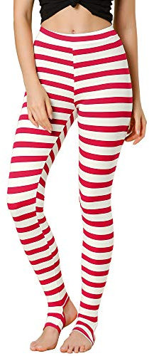 Allegra K Leggings Étriers À Bande Élastique de Noël pour Femme Rouge à Rayures Blanches M