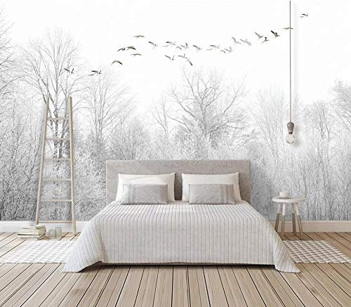 Papel Pintado Pared 3D Fotomurales Aves Bosque Nublado Gris Paisaje Salón Dormitorio Despacho Pasillo Decoración murales decoración de paredes 350cmx256cm