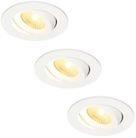 HOFTRONIC - 3er LED Einbaustrahler 230V Weiß IP44 Wasserdicht Dimmbar Schwenkbar 2700K Extra Warmweiß 3x8W 3x650 Lumen Bad Einbauleuchte Einbauspot für innenbereich und Außenbereich