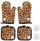 Guantes Cocina de Doble Espesor de Algodón para Pizza, Microondas, Estampado de Leopardo, Guantes para Hornear, Agarraderas con Ganchos, 2 Guantes + 2 Almohadillas de Aislamiento