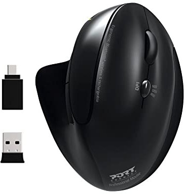 Port Connect Souris Ergonomique Bluetooth sans Fil Rechargeable USB-A/USB-C 2.4 Ghz Noir