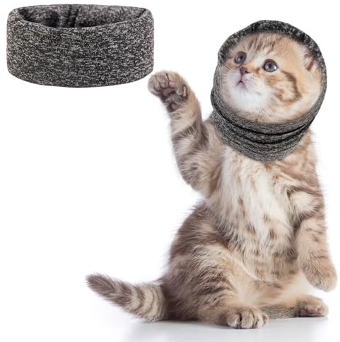 Pattepoint Cache-Oreilles pour Minou de Compagnie,soulagement de l'anxiété et Calme à Un Endroit Bruyant, Snood pour Oreilles pour Minou, Chauffe-Cou et Oreilles de Minou Chats - Gris S
