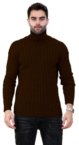 Hamishkane Mens High Polo Roll Neck Jumper, Cable Knitted Long Sleeve Turtle Neck Sweaters, Casual Pullover Winter Jumpers for Men UK Brown