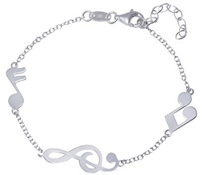 WANDA PLATA Musik Notenschlüssel Armband Silver Echt 925 mit Violinschlüssel mit Violinshfür Damen, Junge Mädchen, Armbänder Damen, Notenschlüssel und Musiknoten, in einer Geschenkbox