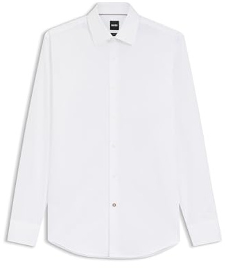 BOSS Herren H-HANK-C1-214 Slim-Fit Hemd aus elastischer Baumwoll-Popeline mit bügelleichtem Finish