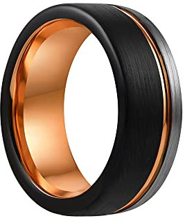 COPAUL 8 mm schwarze Schleife Wolfram-Linie Ring graviert Silber Rose Gold gerillt Ehering Ringe für Männer Frauen Größe 52 (16,6)