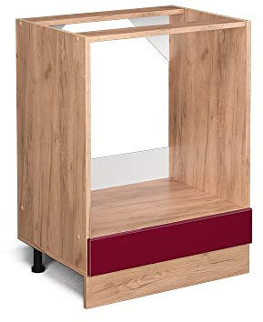 Vicco Armario para Horno Empotrado R-Line, Rojo Burdeos Alto Brillo/Roble Dorado, 60 cm sin encimera