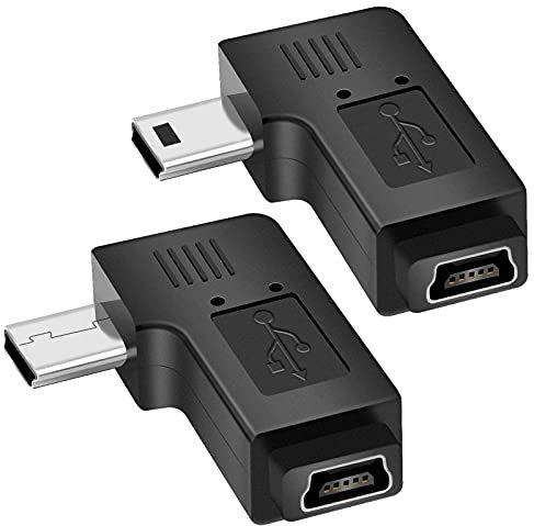 USB 2.0 Adapter Plug - Left and Right Angle Mini to Mini - Male to Female - Pack of 2 (Left and Right Angle Mini to Mini)