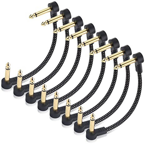 Cable Matters Confezione da 8 cables pedales guitarra trenzados de 15 cm para guitarra (Cable de conexión para guitarra) con conectores chapados en oro en negro