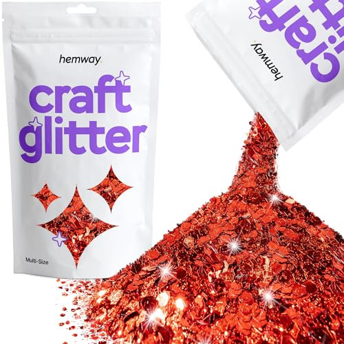 Hemway Craft Glitter - Red | 100g Multi Size Metallic Sequin Flakes for Halloween Resin & Epoxy Crafts | Supplies for Autumn Décor, Bunting, Nails, Candle, Face & Mask Decorating
