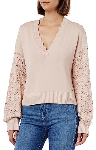Pepe Jeans Damen Damara V Neck Pullover Sweater, Pink (Ash Rose), L