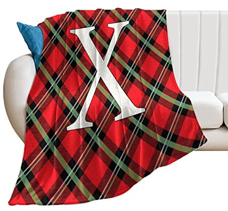 Buffalo Plaid Buchstabe X Decke, englische Buchstaben, Überwürfe, Plüsch, super weich, warme Flanelldecke für Couch, Bett, Sofa, Stuhl, Geschenk für Freunde, Familie, Lehrer, 102 x 127 cm