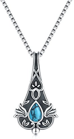 Spoon Necklace Pendant for Women - 925 Sterling Silver Teardrop Turquoise Necklaces Coke Spoons Jewelry Western Style Scoop Gift Vintage Pendant, Sterling Silver, Turquoise