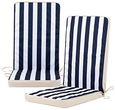Bean Bag Bazaar Outdoor High Back Seat Pad with Filling, Set of 2, Blue