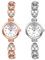 JewelryWe 2pcs Armbanduhr Damen Elegant Schmale Analog Quarz Beiläufige Uhr Damenuhr mit Strass Metall-Armband, Rosegold Silber