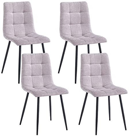 Brigros WeHome - Set 4 Sedie Cucina O Sedie Ufficio, 4 Sedie Sala Da Pranzo, Sedia Ergonomica Per Arredamento Casa, Sedie In Tessuto Trapuntato e Piedi In Metallo, 42x44x89 Cm (Light Grey)