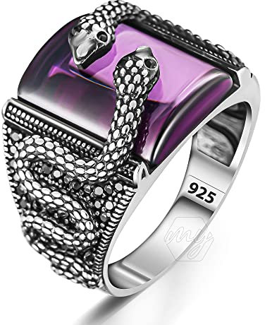 mysilverworld Herren-Ring aus 925er-Sterlingsilber, Amethyst, Schlangen-Design, Metall, Amethyst (simuliert)