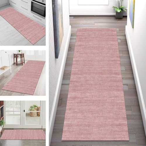Teppich Läufer Flur Küche rutschfest waschbar Teppichläufer Lang 120X250CM Hellrot Küchenläufer 3D Meterware Korridor Tepiche Esszimmer Schlafzimmer Wohnzimmer Schmutzfangmatte Breit 40-120cm
