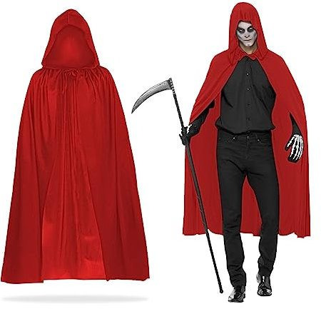 MIVAIUN Costume da Strega con Cappuccio per Halloween Travestimento da Strega, Mantello Donne e Uomini per Adulti, Accessorio per Cosplay per Bambini,Mantello Per Costume di Halloween (Rosso,120cm)