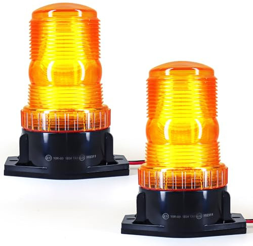 Fxlpower 2 Pcs Lampeggiante LED Luce stroboscopica, 10-110V Luci Stroboscopiche Lampeggianti Orange Luce per Camion, Trattori e Veicoli