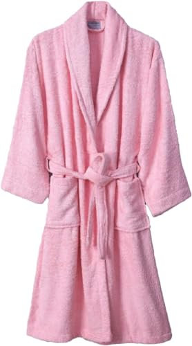 Accappatoio in 100% cotone egiziano, unisex, accappatoi in spugna, collo a scialle (UK, alfa, XL, regolare, rosa chiaro)