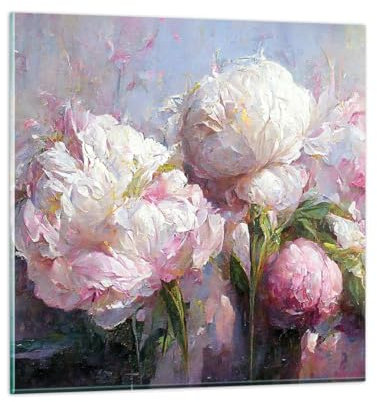 ARTTOR Bilder auf Glas Blumen Pfingstrosen Klassizismus Glasbild 30x30cm Wandbilder Dekoration Wohnzimmer Schlafzimmer Küche Deko Klein Wanddeko Bild im Glas Wand Kunstdruck Art Modern GAC30x30-5975