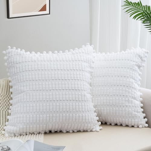 ZWJD 2er Set Kissenbezug 50x50 Kordsamt Sofakissen Weiche Kissenhülle Boho Kissenbezüge Dekokissen Moderne Kissen Deko für Couch Schlafzimmer Zuhause Auto Dekor Zierkissenbezüge Weiß