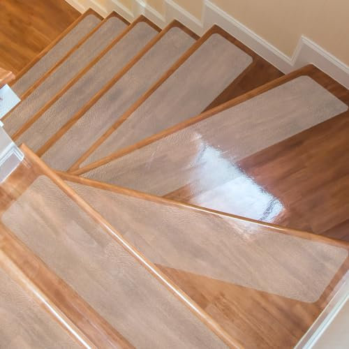 Non-Slip Stair Treads,15 Packs Stair Tapes Transparent Self-Adhesive, Anti-Slip Grip Step Strips for Indoor and Outdoor Steps, 6x24