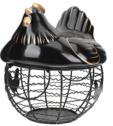 GRIRIW Cute Hen-shaped Storage Basket Lid Metal Wire Kitchen Organizer for Fresh Eggs Decorative and Functional Kitchen Supply