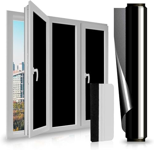 LULUETPUE Window Film Privacy, Privacy Film for Glass Windows, Total Blackout Window Film Privacy Room Darkening Window Tint Black Window for Home Day Sleep Light Blocker(44.5x400CM)