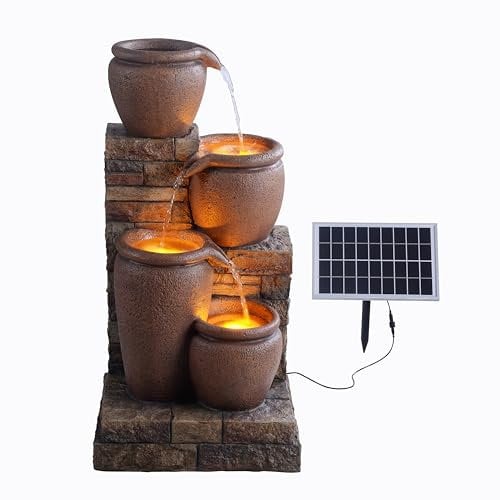Fontaine d'eau extérieure à 4 étages de 30,71 pouces avec lumières LED, terracotta, Teamson Home