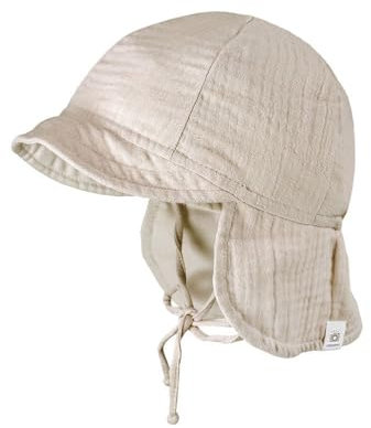 maximo GOTS Mini-Schildmütze,Musselin Nackenschutz, Bindeband, Futter, UV 47 beigemeliert
