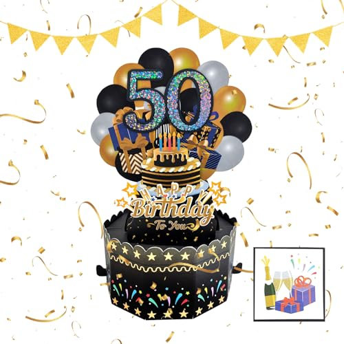 Überraschung Geschenkbox -Explosionsbox Geburtstag of Folding Bounce Surprise DIY, Explosion Überraschungs Box, Faltbare Bounce-Geschenkbox, Pop Up Überraschung Grußkarte Geschenk (50 Jahre alt)