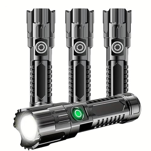 MVIOCS Paquete de 4 mini linternas LED recargables, linterna de alto lúmenes, zoom, brillo ajustable, luz de bolsillo portátil pequeña e impermeable para camping, al aire libre, emergencia