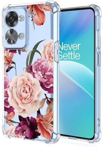 Sidande Hülle für OnePlus Nord 2T/OnePlus 2T CPH2399 Handyhülle für Mädchen Frauen, Transparentes Blumenmuster Soft Flexible TPU Slim Handy Schutzhülle für OnePlus Nord 2T 5G Lila Blume